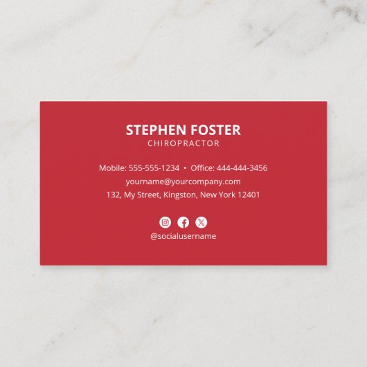 Chiropractie Massagetherapie Chiropractor Rood Visitekaartje (Achterkant)