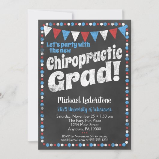 Chiropractische Graduation Party Invitation Red Bl Kaart (Voorkant)