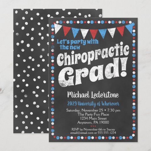 Chiropractische Graduation Party Invitation Red Bl Kaart (Voorkant / Achterkant)