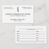Chiropractische Logo Chiropractor Appointment Kaar Afsprakenkaartje (Voorkant / Achterkant)