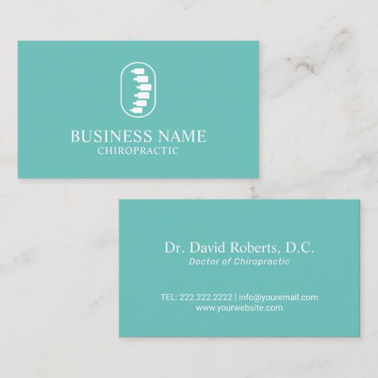Chiropractische Logo Chiropractor Plain Blauwgroen Visitekaartje (Voorkant / Achterkant)