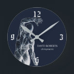 Chiropractische marineblauw-anatomie ronde klok<br><div class="desc">Chiropractische chiropractor Navy Blue Anatomy Clocks.</div>
