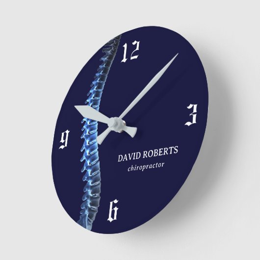 Chiropractische röntgenwervelkolom Navy Blue Ronde Klok (Hoek)