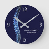 Chiropractische röntgenwervelkolom Navy Blue Ronde Klok (Voorkant)