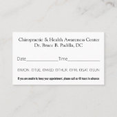 Chiropractor Appointment Card Afsprakenkaartje (Achterkant)