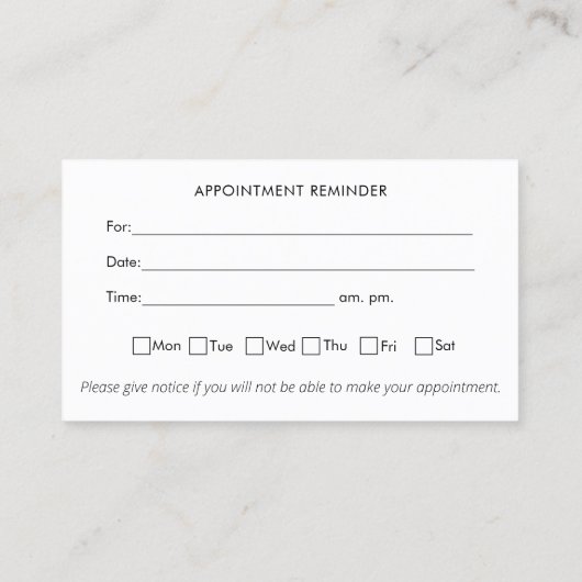 Chiropractor Appointment Reminder Bus Visitekaartje (Achterkant)