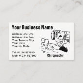 Chiropractor behandelt een Patient Funny Cartoon Visitekaartje (Voorkant)