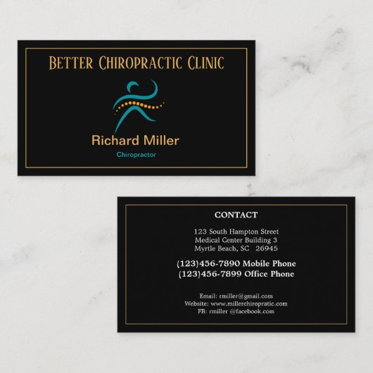 Chiropractor Black Blue Gold Visitekaartje (Voorkant / Achterkant)