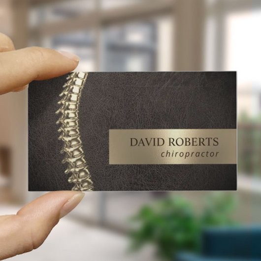 Chiropractor-chiropractic Gold Spine Dark Leather Visitekaartje