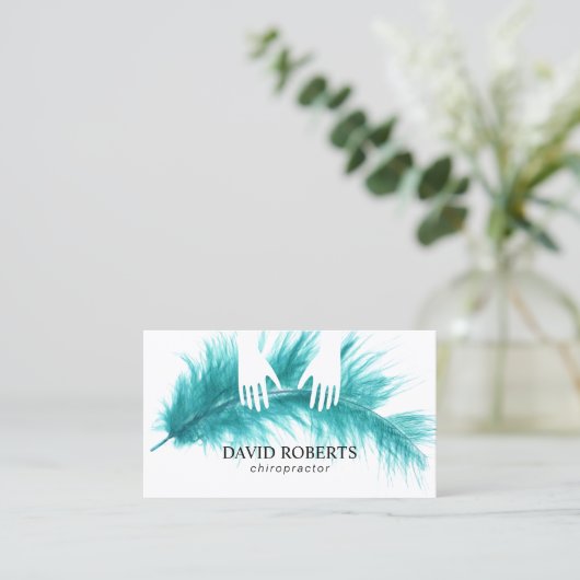 Chiropractor Chiropractic Massage Hands & Feather Visitekaartje (Staand voorkant)