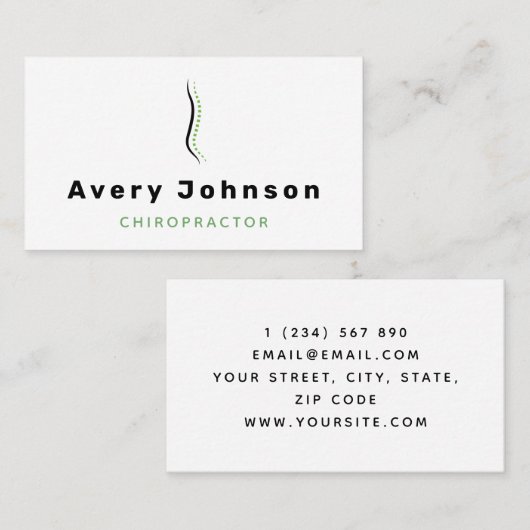 Chiropractor Elegant Minimal Classic Witte Stekel Visitekaartje (Voorkant / Achterkant)