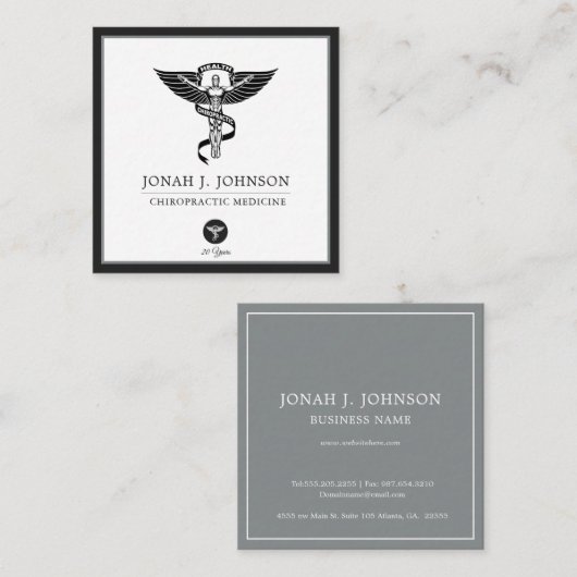 Chiropractor | Minimale grens voor zwart-wit en gr Vierkante Visitekaartje (Voorkant / Achterkant)