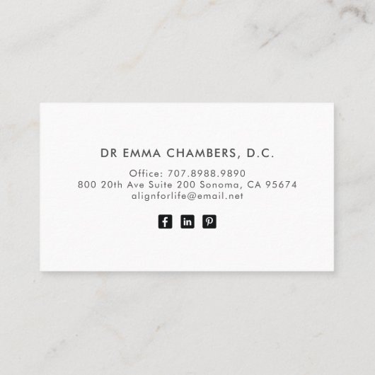 Chiropractor minimalistisch Visitekaartje (Achterkant)