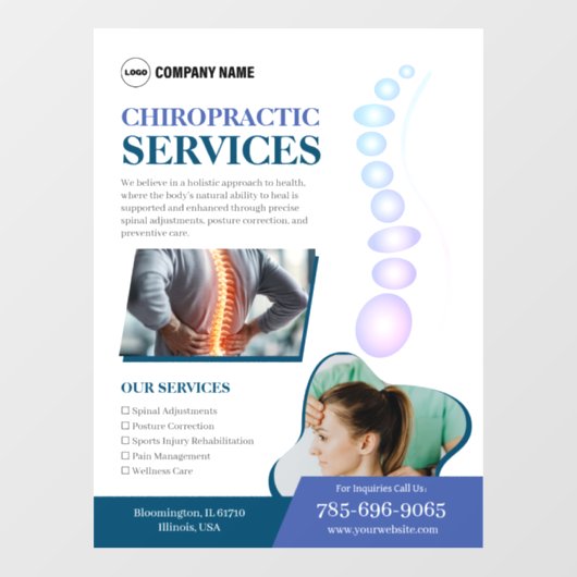 Chiropractor Services Aangepaste vensterklemming Raamsticker (Vel)