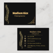Chiropractor Spine Therapist Black en Gold Visitekaartje (Voorkant / Achterkant)