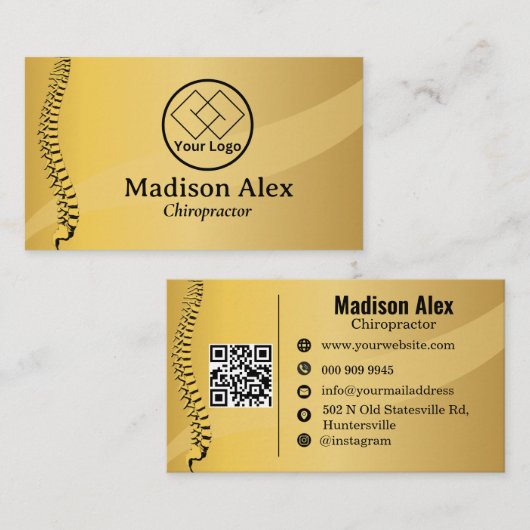 Chiropractor Spine Therapist Custom Logo QR code Visitekaartje (Voorkant / Achterkant)