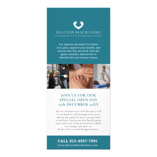 Chiropractor wellness promotionele marketing blauw reclamekaart (Voorkant)