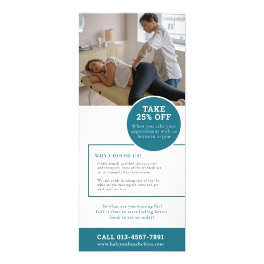 Chiropractor wellness promotionele marketing blauw reclamekaart (Achterkant)