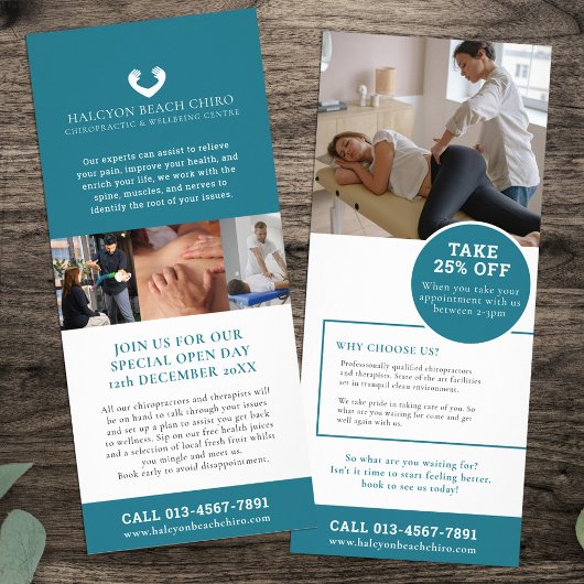 Chiropractor wellness promotionele marketing blauw reclamekaart