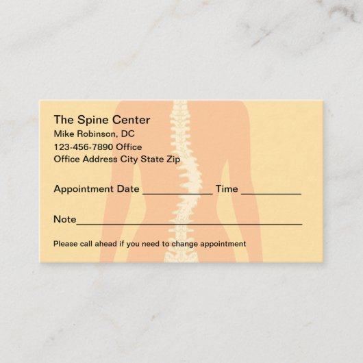 Chiropractor wervelkolom kliniek medische afspraak afsprakenkaartje (Voorkant)