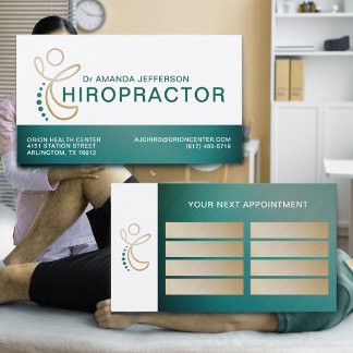 Chiropractor Wervelkolom Logo Turkoois en Goud Afs Visitekaartje