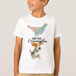 Chirp into Companionship" Cartoon Dog Waterverf T-shirt
