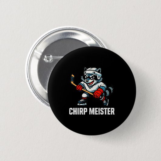 Chirp Meister Funny Hockey Raccoon Traalker  Ronde Button 5,7 Cm (Voorkant /achterkant)