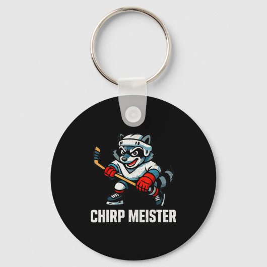 Chirp Meister Funny Hockey Raccoon Traalker Sleutelhanger (Voorkant)