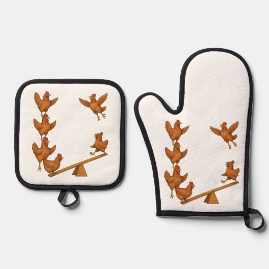 Chirpy Chickens acrobat squad Ovenwant & Pannenlap Set (Voorkant)