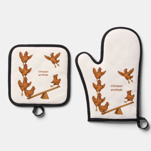 Chirpy Kippen acrobaten squad Ovenwant & Pannenlap Set (Voorkant)