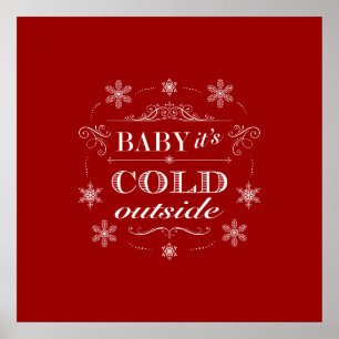 Chirstmas of Apres-Ski Red en witte sneeuwvlokken Poster