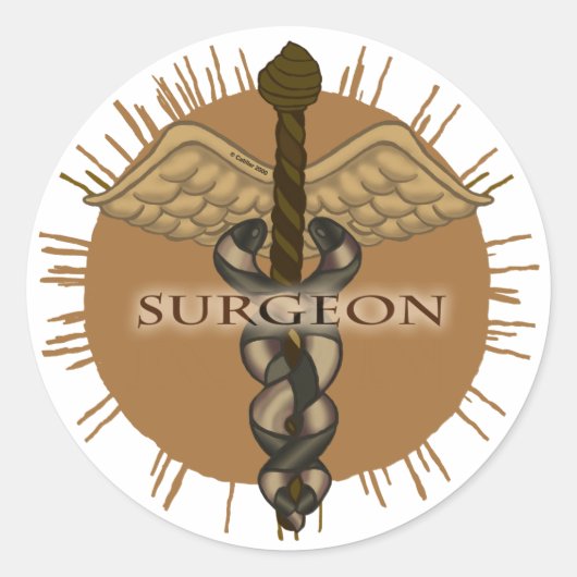 Chirurg caduceus ronde sticker (Voorkant)