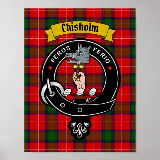 Chisholm Clan Badge & Tartan 8,5x11 Poster (Voorkant)