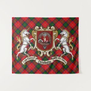 Chisholm Clan Badge & Unicorns w/Tartan Wandkleed