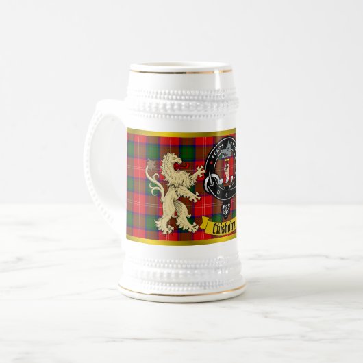 Chisholm Clan Badge & Wrap Around Tartan Bierpul (Voorkant links)