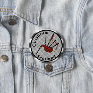 Chisholm Tartan Bagpipes Ronde Button 7,6 Cm