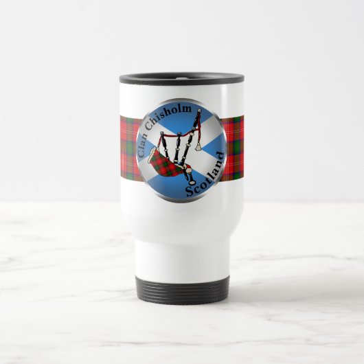 Chisholm Tartan Bagpipes Travel Mug Reisbeker (Center)