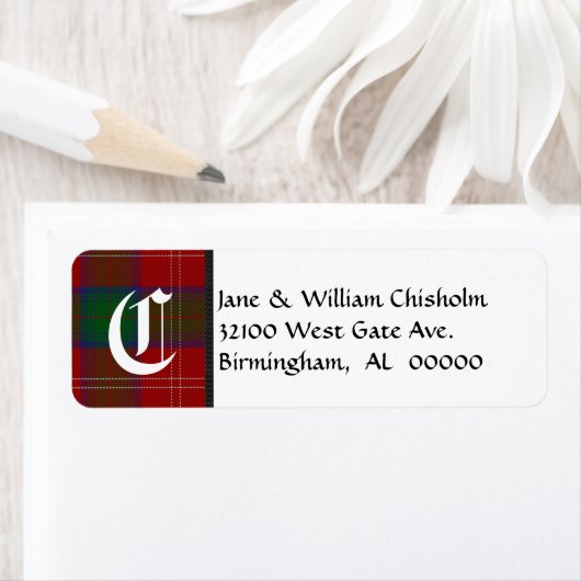 Chisholm Tartan Plaid Monogram Adresetiketten Etiket (Insitu)