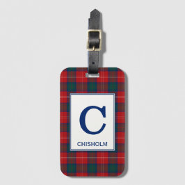 Chisholm Tartan Red en Blue Pset Pattern Bagagelabel