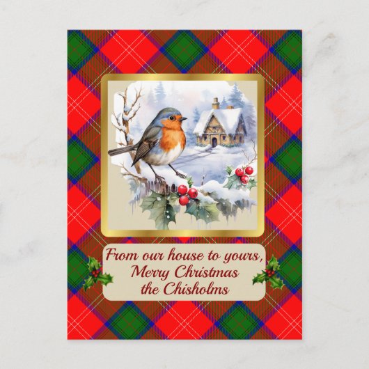 Chisholm Tartan w/Robin Gepersonaliseerd Feestdagenkaart (Voorkant)