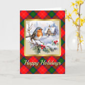 Chisholm Tartan w/Robin Gepersonaliseerde Xmas Kaart (Gele Bloem)
