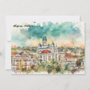 Chisinau Moldavië Aquarel Schilderij Stadsgezicht Kaart