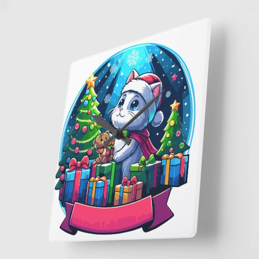 Chistmas cat vierkante klok (Hoek)