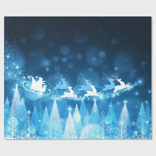 Chistmas Holiday - Blauwe Kerstman en Sleigh Cadeaupapier (Vlak)