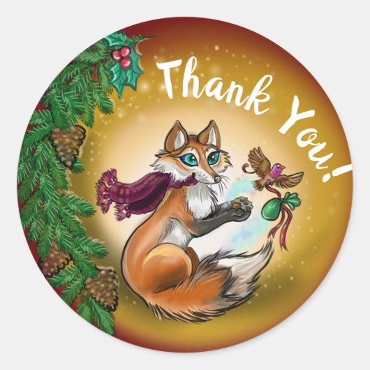Chistmas met Fox bedankt! Ronde Sticker (Voorkant)