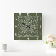 Chive Green Crochet Chart Square Wall klok
