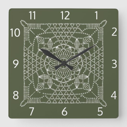 Chive Green Crochet Chart Square Wall klok (Voorkant)