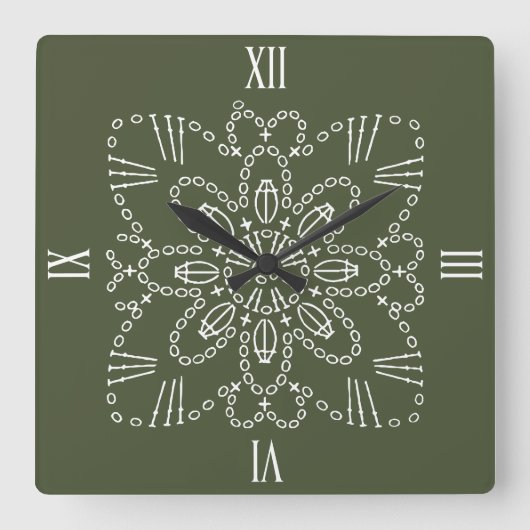 Chive Green Crochet Chart Square Wall klok (Voorkant)