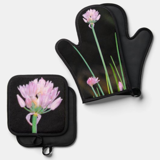 Chives Bloemen Ovenwant & Pannenlap Set (Voorkant / Achterkant)