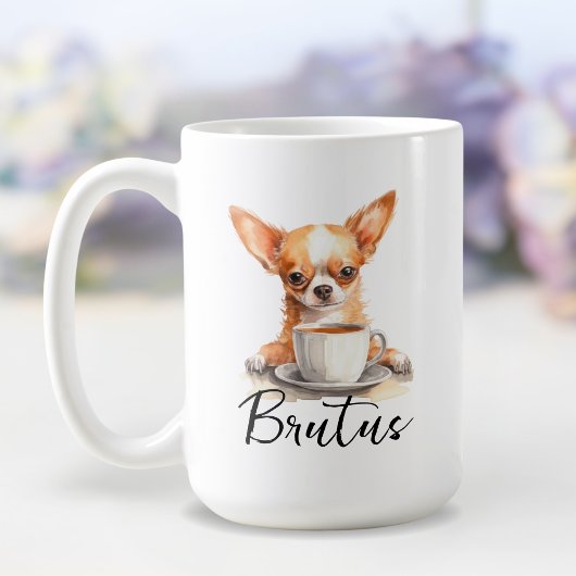 Chiwawa hond met koffie mok, hond met attitude koffiemok